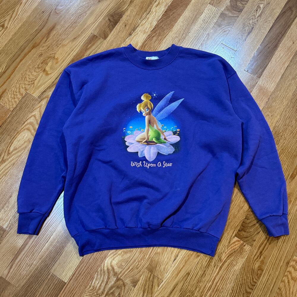 Vintage Disney Sweatshirt Tinker Bell Womens Large Crewneck Purple Y2K Fairycore
